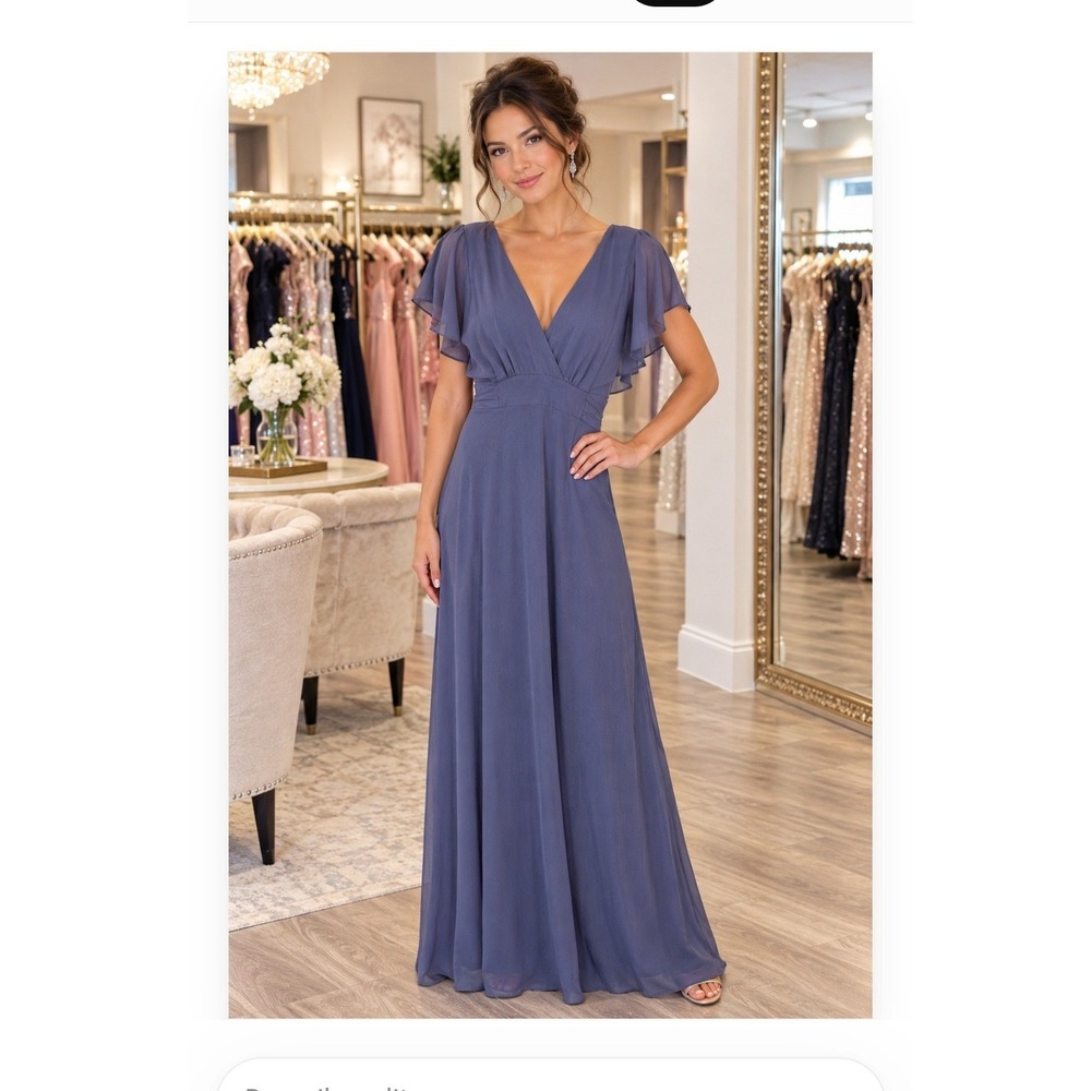 Lulus Dearly Loved Flutter Sleeve Maxi Dress Slate Blue XL 655971